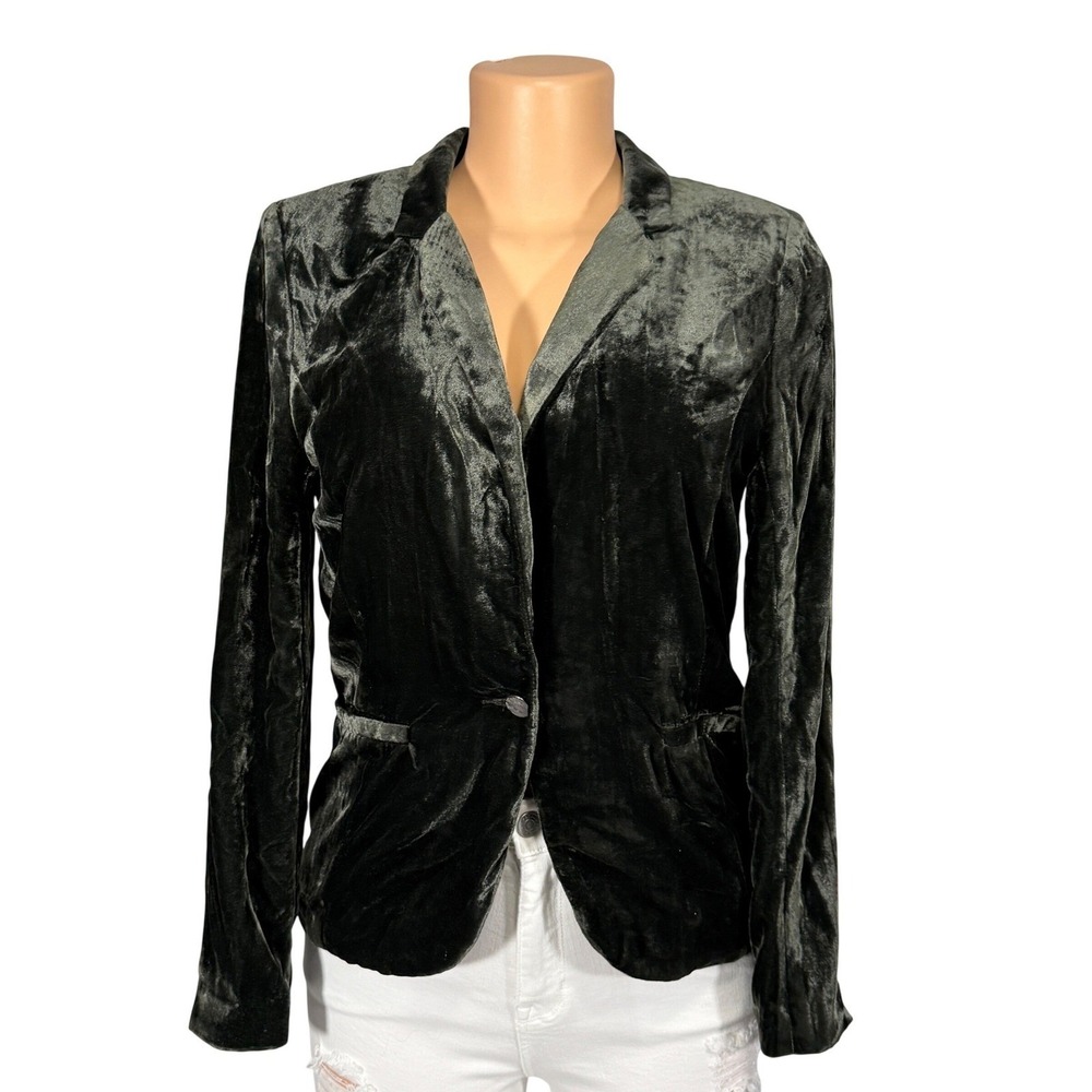 Urban Outfitters Olive Green Crushed Velvet Single Button Blazer Jacket Small P